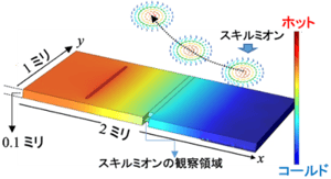 微小熱流によってスキルミオンが試料の高温側に駆動する仕組みの模式図